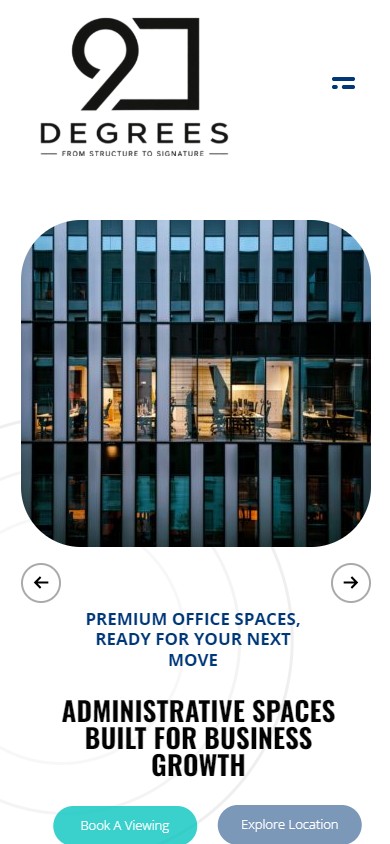 90 DEGREES SPACES mobile website screenshot